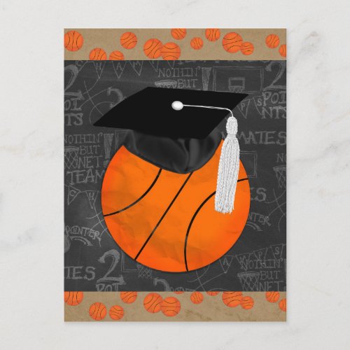 Basketball Wearing Graduation Cap Basketball Word Postcard
