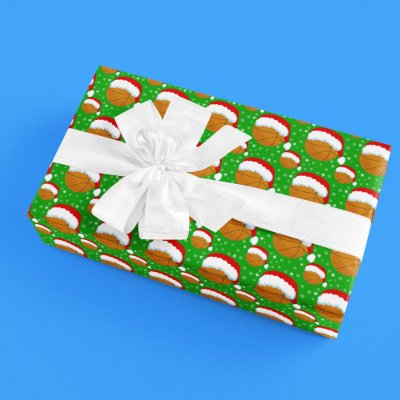 Basketball Wearing Santa's Hat &amp; Snowflakes  Wrapping Paper
