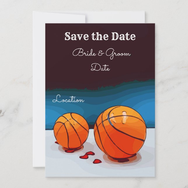 Basketball wedding with love on blue background invitation (Front)