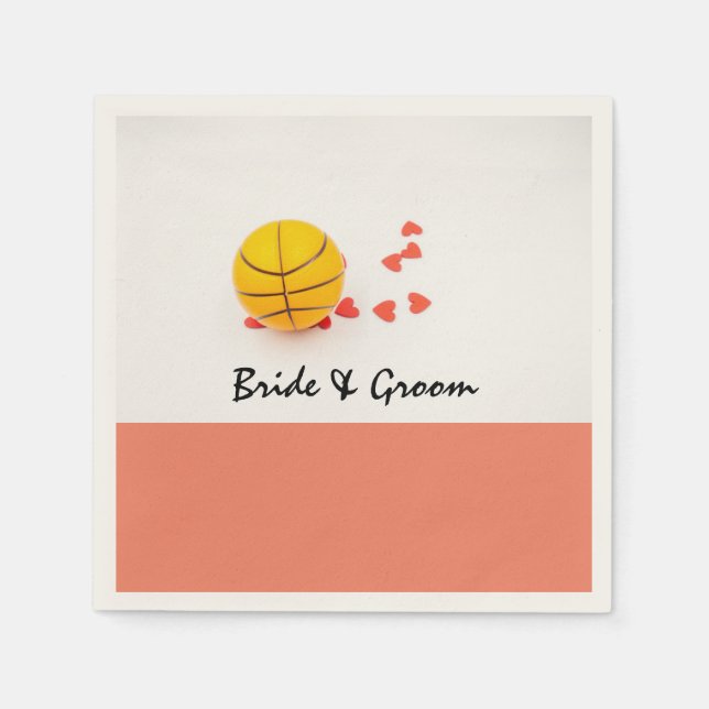 Basketball wedding with love red hearts napkins (Front)