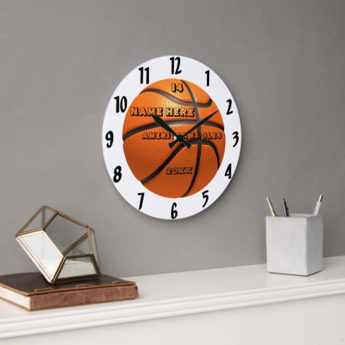 Basketball white and black clock with Player Name