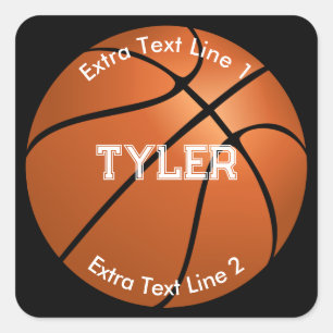 Basketball, White Name, 2 Text Lines, Black, Vs 2 Square Sticker