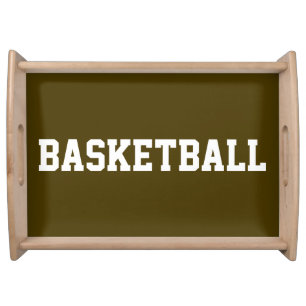 BASKETBALL White Text Athletic Brown Background Serving Tray
