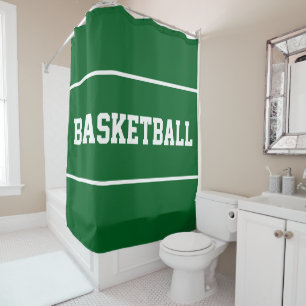 BASKETBALL White Text Stripes On Athletic Green Shower Curtain