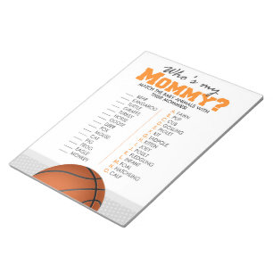 Basketball Who's My Mommy Baby Animal Shower Game Notepad