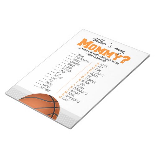 Basketball Whos My Mommy Baby Animal Shower Game Notepad