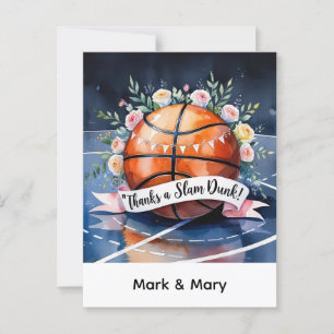 Basketball with ball Thanks a slam dunk wedding Postcard