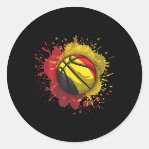 Basketball With Belgium Flag  Classic Round Sticker
