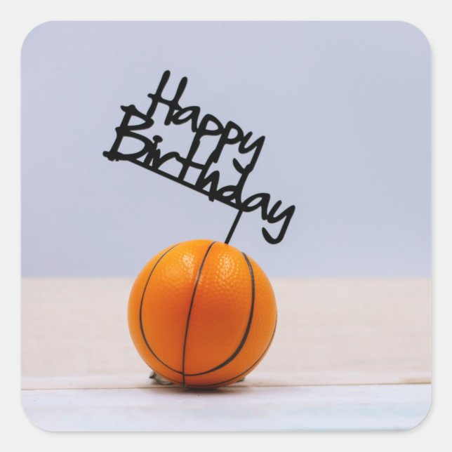 Basketball with Happy Birthday on white background Square Sticker (Front)