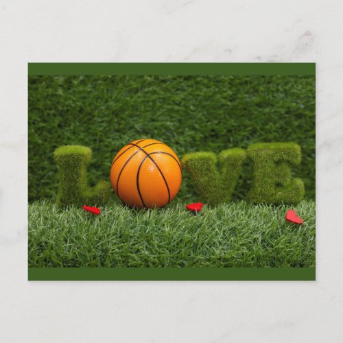 Basketball with love red hearts  be my valentine postcard