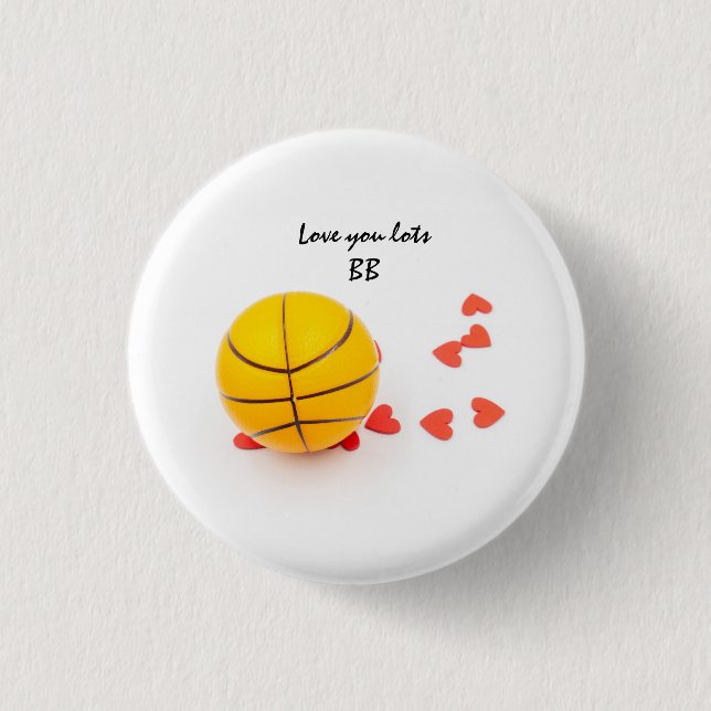 Basketball with love red hearts for Valentine Button (Front)