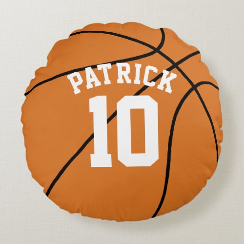 Basketball with Name and Team Number Round Pillow