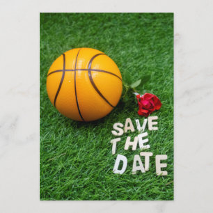 Basketball with red roses save the date invitation