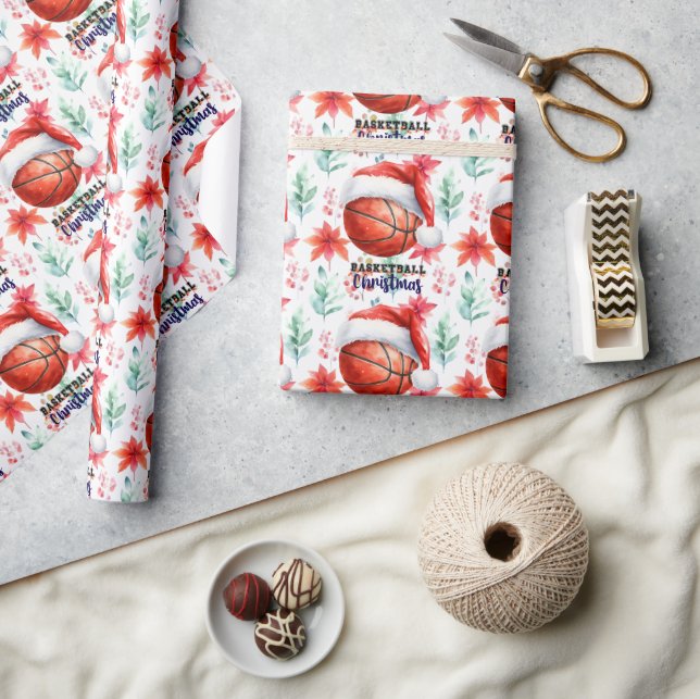 Basketball with Santa hat for Christmas  Wrapping Paper (Crafts)