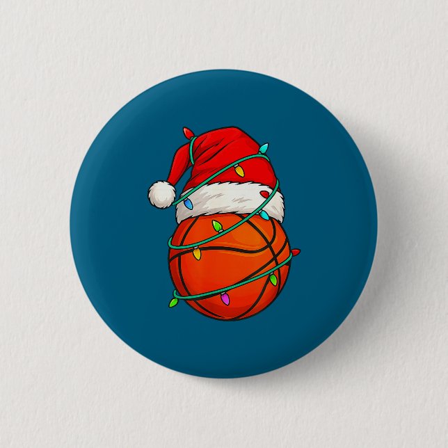 Basketball With Santa Hat Funny Christmas Xmas Gif Button (Front)