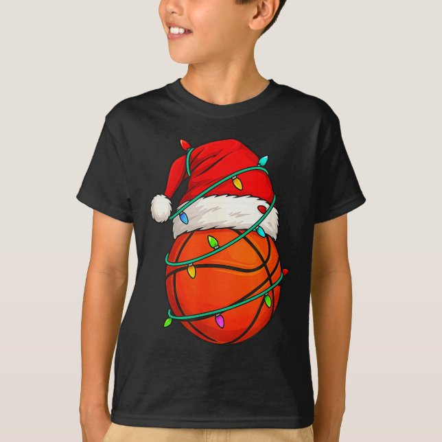 Basketball With Santa Hat Funny Christmas Xmas Gif T-Shirt (Front)