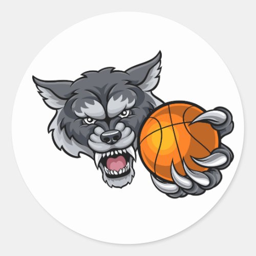 BASKETBALL WITH WOLF CLASSIC ROUND STICKER