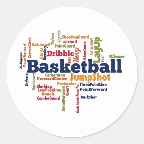 Basketball Word Cloud Classic Round Sticker