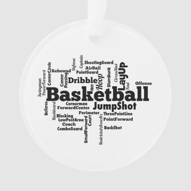 Basketball Word Cloud Ornament (Front)