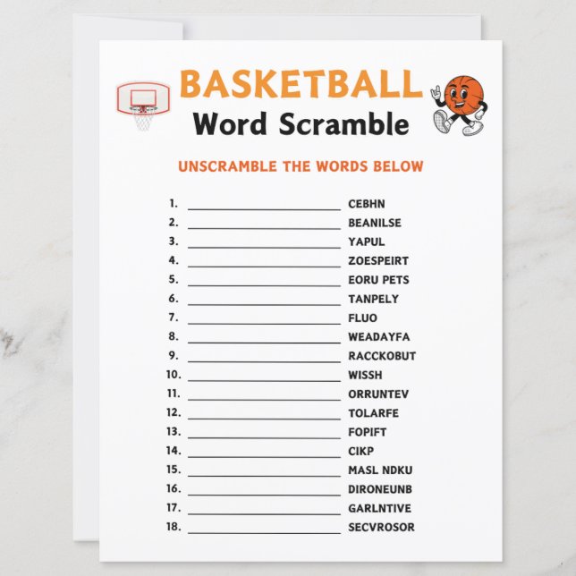Basketball Word Scramble Game (Front)