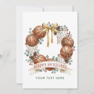 Basketball Wreath Bow Christmas Holiday Card