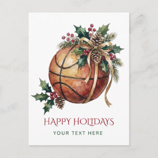Basketball Wreath Bow Christmas  Holiday Postcard