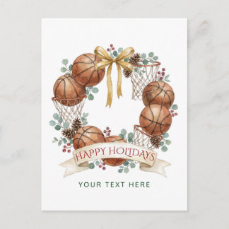 Basketball Wreath Bow Christmas  Holiday Postcard