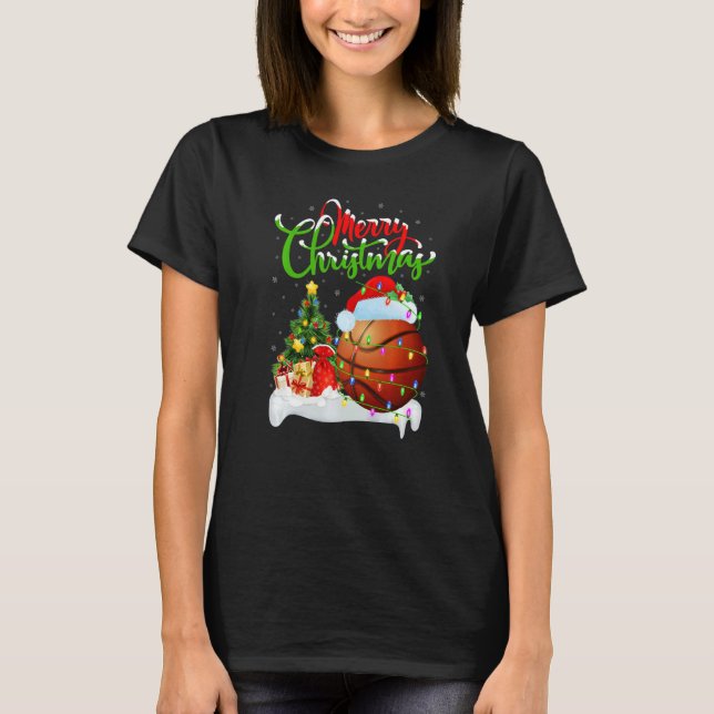 Basketball  Xmas Decorations Santa Basketball Chri T-Shirt (Front)