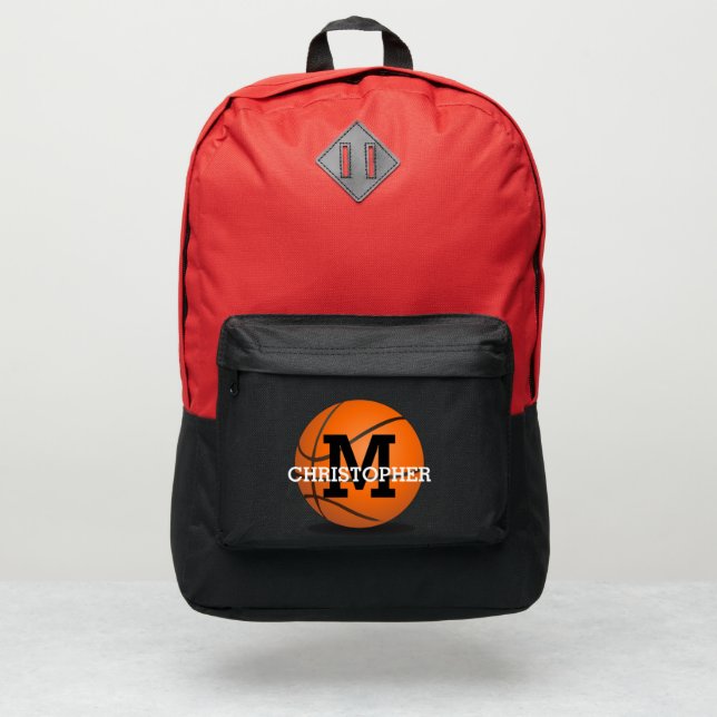 Basketball & Your name Back to School Monogram Port Authority® Backpack (Front)