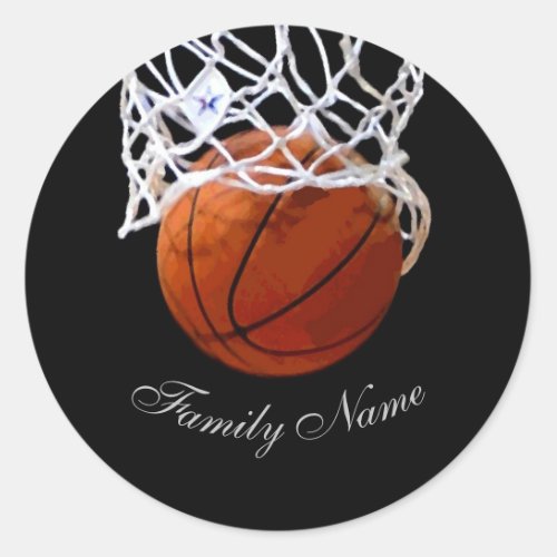 Basketball Your Name Calligraphy Script Classic Round Sticker