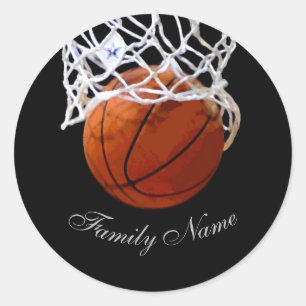 Basketball Your Name Calligraphy Script Classic Round Sticker