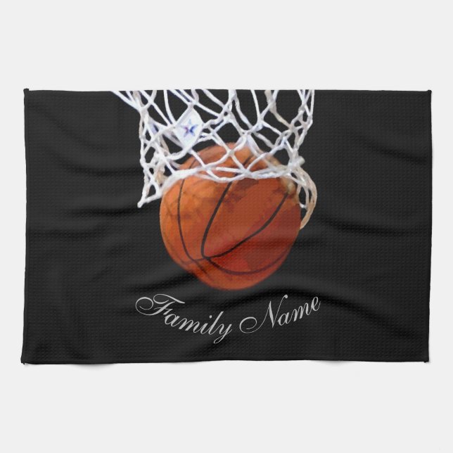 Basketball Your Name Calligraphy Script Kitchen Towel (Horizontal)