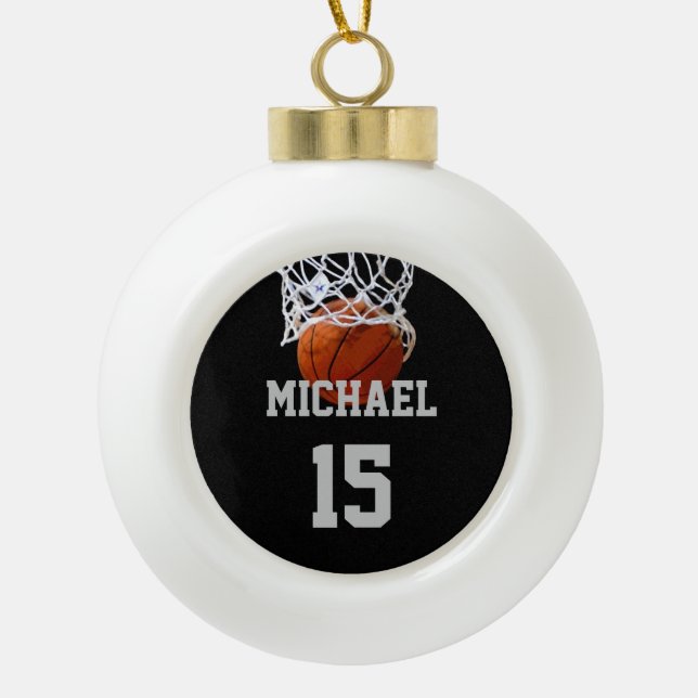 Basketball Your Name Ceramic Ball Christmas Ornament (Front)