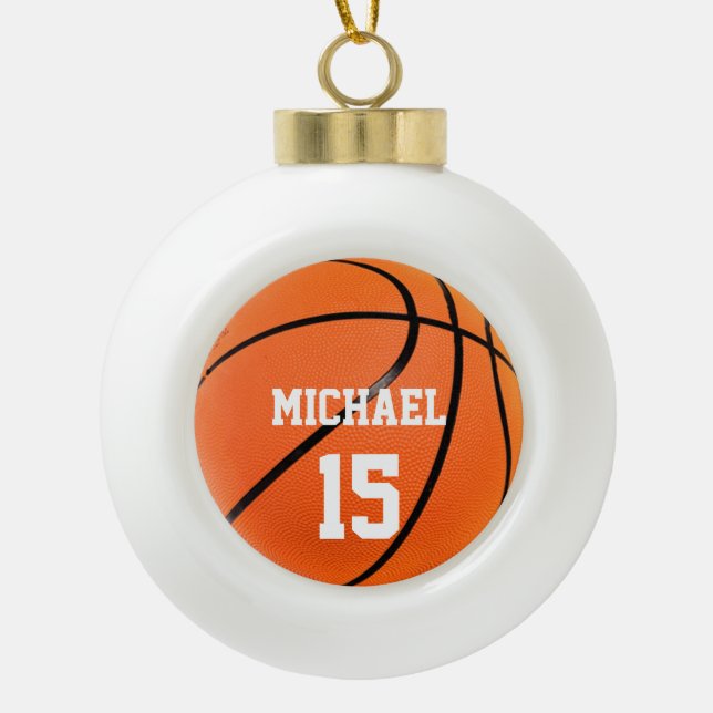 Basketball Your Name Ceramic Ball Christmas Ornament (Front)