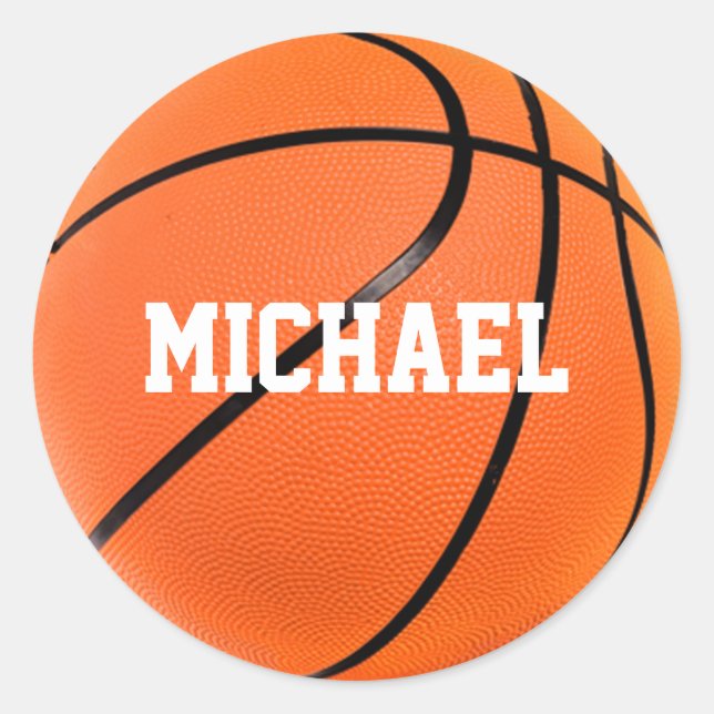 Basketball Your Name Classic Round Sticker (Front)