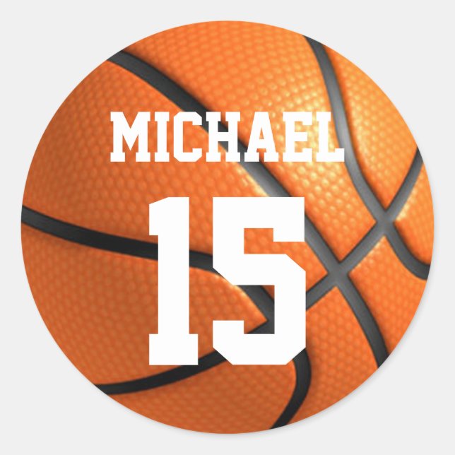 Basketball Your Name Classic Round Sticker (Front)