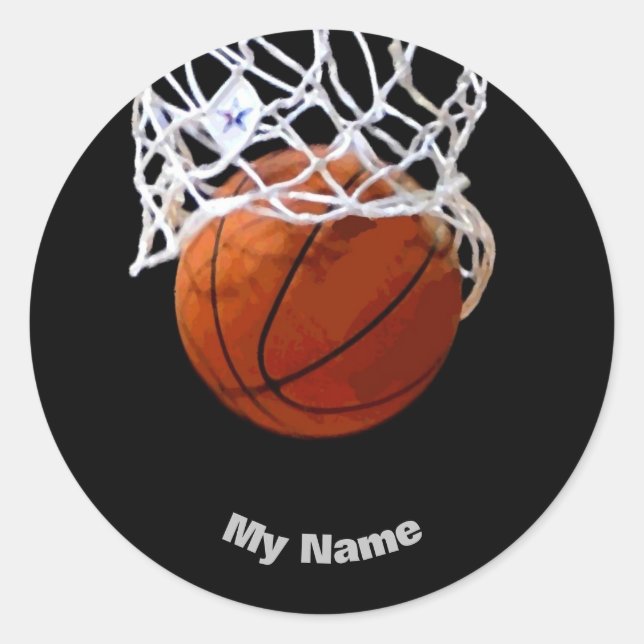 Basketball Your Name Classic Round Sticker (Front)
