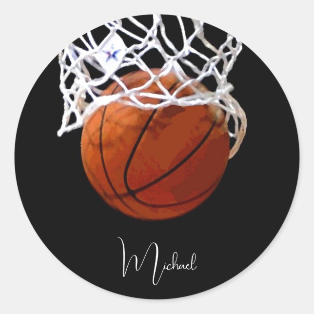 Basketball Your Name Classic Round Sticker (Front)