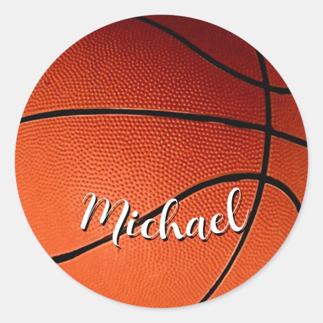 Basketball Your Name Custom Classic Round Sticker (Front)