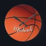 Basketball Your Name Custom Round Clock<br><div class="desc">Digital Sporting Images and Artworks - We Love Basketball - American Popular Sports</div>