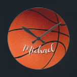 Basketball Your Name Custom Round Clock<br><div class="desc">Digital Sporting Images and Artworks - We Love Basketball - American Popular Sports</div>