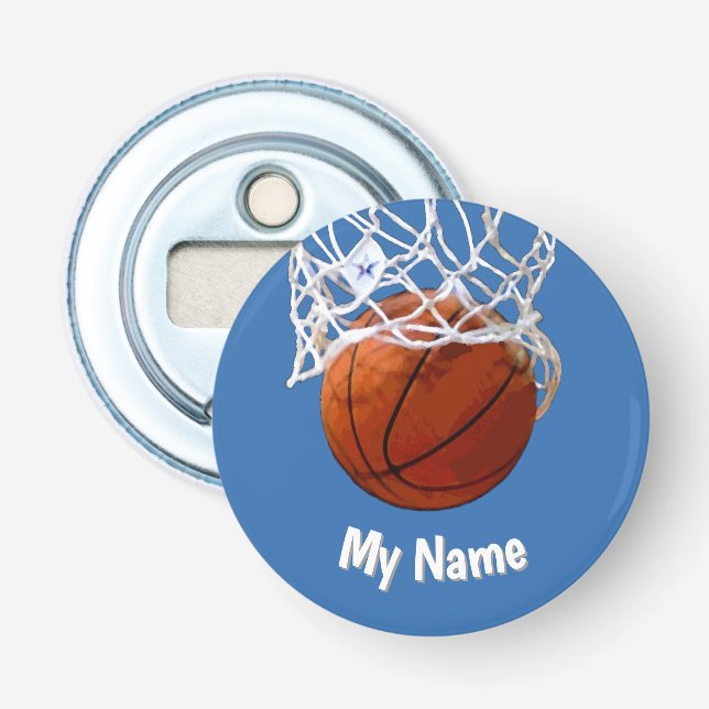 Basketball Your Name Custom Steel Blue Background Bottle Opener (Front)
