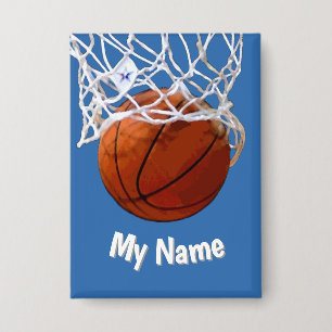 Basketball Your Name Custom Steel Blue Background Button