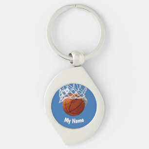 Basketball Your Name Custom Steel Blue Background Keychain