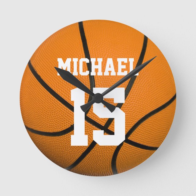 Basketball Your Name Customizable Round Clock (Front)
