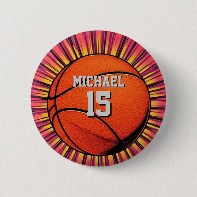 Basketball Your Name Pop Art Button (Front)