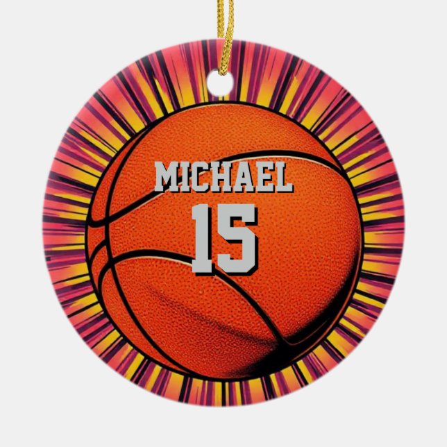 Basketball Your Name Pop Art Ceramic Ornament (Front)