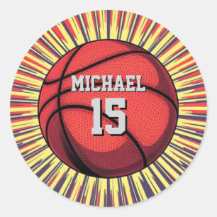Basketball Your Name Pop Art Classic Round Sticker