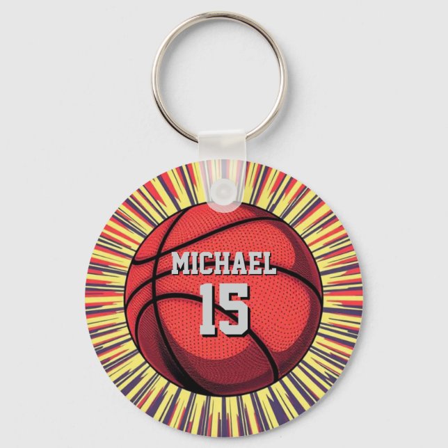 Basketball Your Name Pop Art Keychain (Front)
