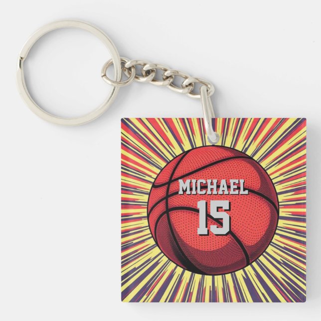 Basketball Your Name Pop Art Keychain (Front)